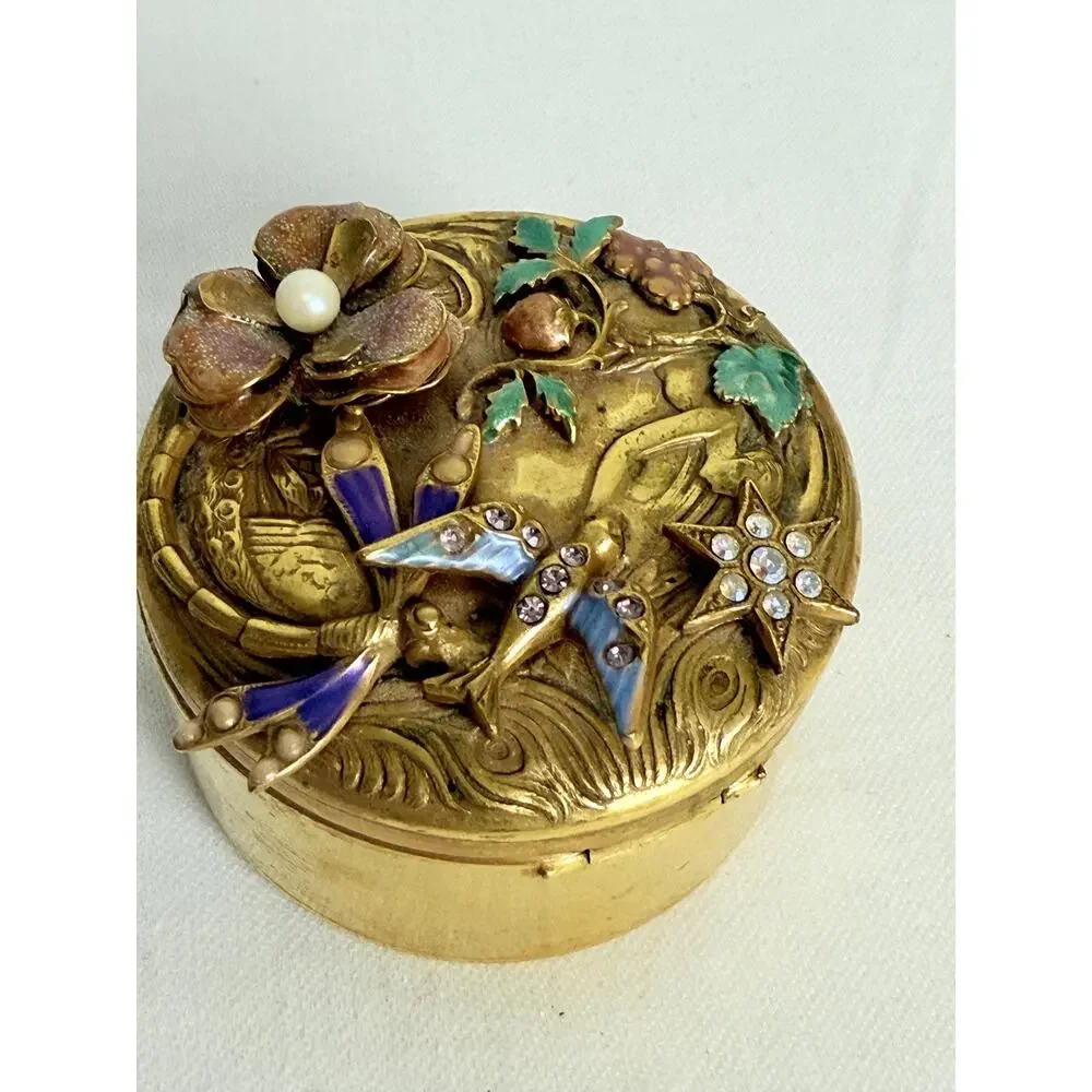Kirks Folly Multicolor Ornate GoldTone Floral Art Nouveau Style Trinket Box